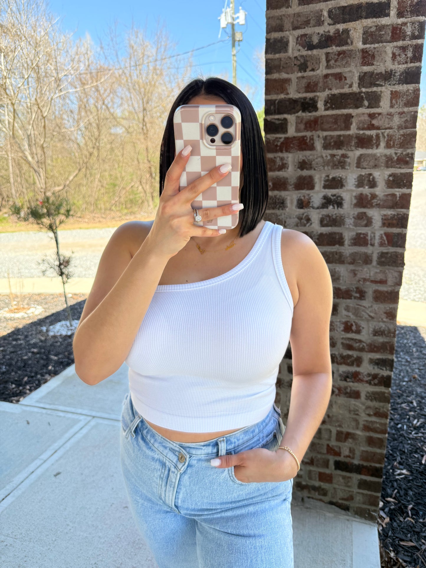 Basic White One Shoulder Top