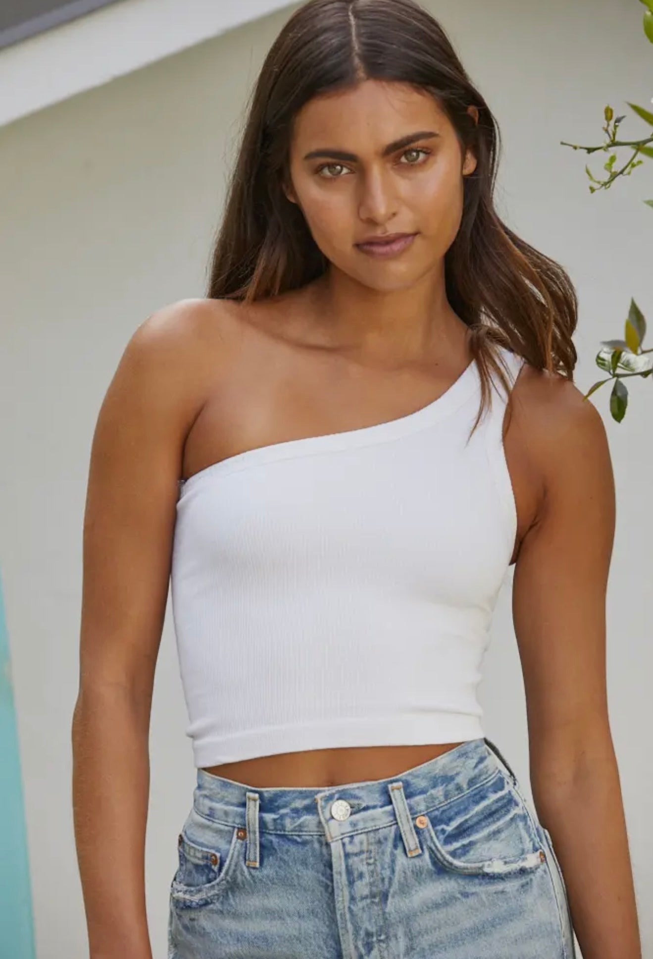 Basic White One Shoulder Top